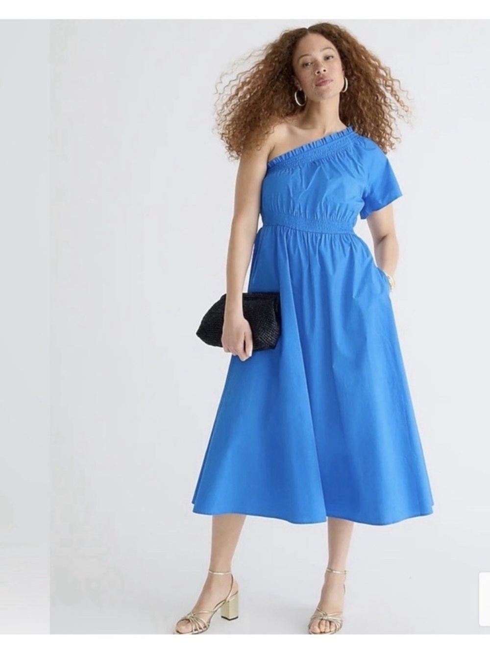 J. Crew Smocked One-Shoulder cotton poplin Midi Dress size M